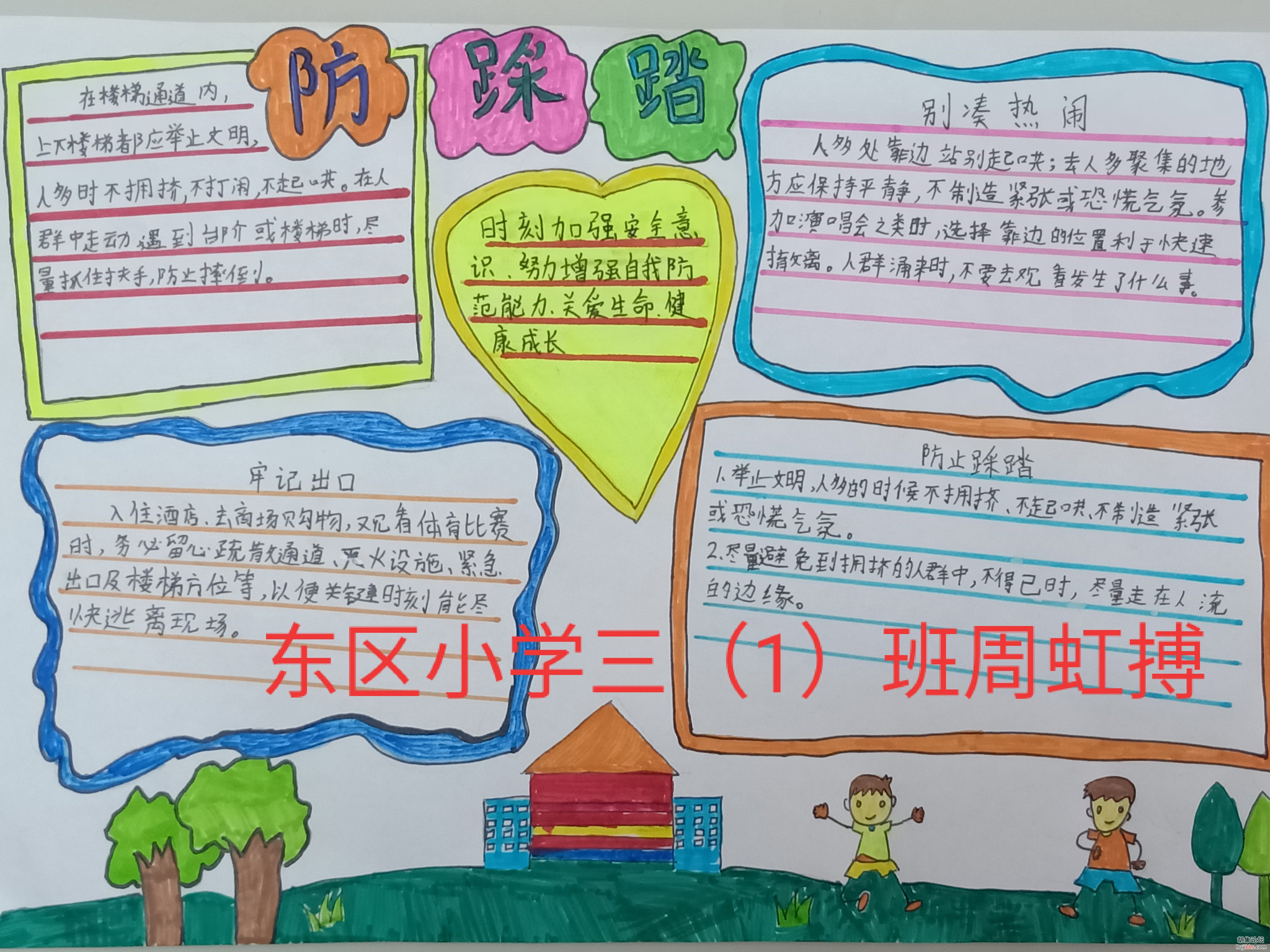 荆襄东区小学防踩踏手抄报